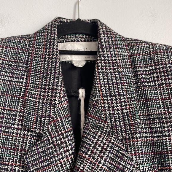 Vintage Christian Dior wool plaid pleated skirt double breasted blazer suit sz 6 - Picture 6 of 13
